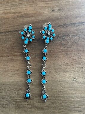 Turquoise Floral Drop Earrings - Women's Silver Tone Jewelry